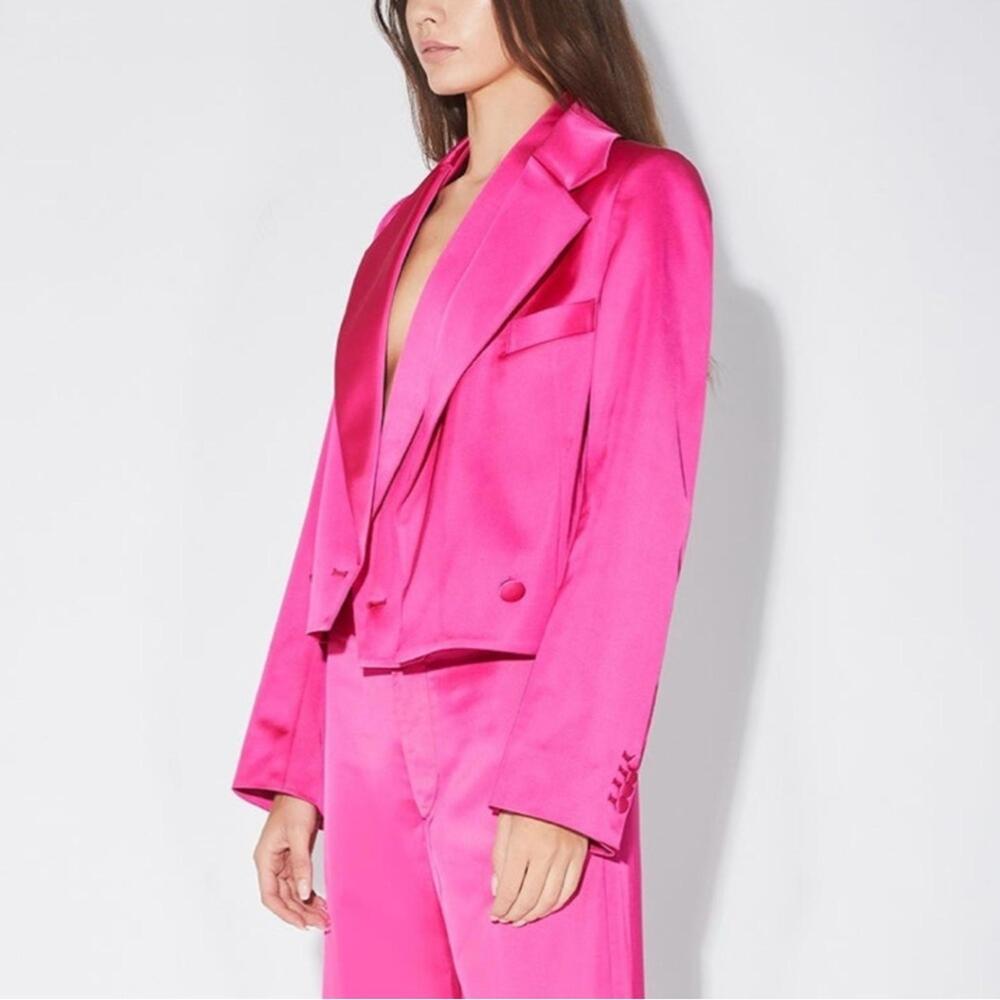 LIKE NEW💕RtA | SZ 2 | Relaxed Glam Fuchsia Oaklee Crop Blazer Top Jacket $595 - Picture 3 of 9